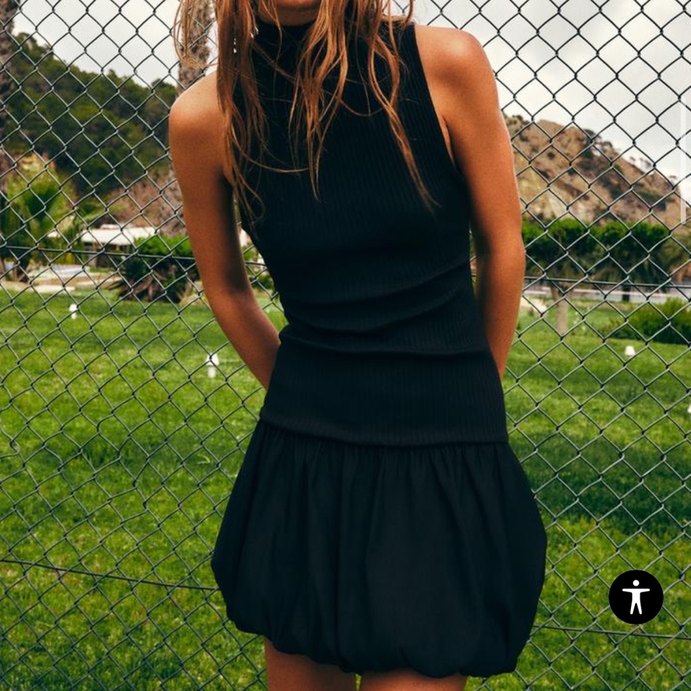 Black ribbed peplum hem tennis mini dress high neck open back - Picture 6 of 7